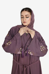 Elegant Purple Embroidered Abaya with Hijab – Modest Islamic Dress for Women Online