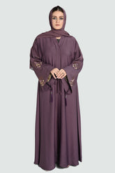 Elegant Purple Embroidered Abaya with Hijab – Modest Islamic Dress for Women Online