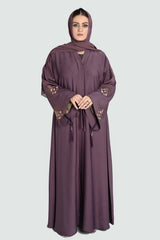 Elegant Purple Embroidered Abaya with Hijab – Modest Islamic Dress for Women Online