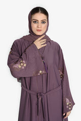 Elegant Purple Embroidered Abaya with Hijab – Modest Islamic Dress for Women Online