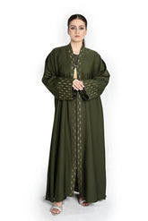 Elegant Olive Green Abaya with Embroidered Details – Modest Fashion for Women