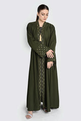 Elegant Olive Green Abaya with Embroidered Details – Modest Fashion for Women