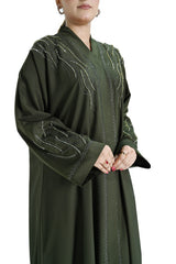 Olive Green Beaded Abaya – Elegant Modest Wear for Special Occasions