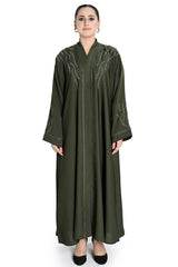 Olive Green Beaded Abaya – Elegant Modest Wear for Special Occasions