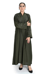 Olive Green Beaded Abaya – Elegant Modest Wear for Special Occasions