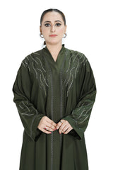 Olive Green Beaded Abaya – Elegant Modest Wear for Special Occasions