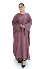 Mauve Tea Pink Embroidered Abaya with Tassel Sleeves – Elegant Modest Wear