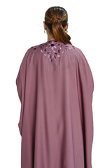 Mauve Tea Pink Embroidered Abaya with Tassel Sleeves – Elegant Modest Wear