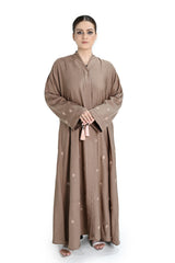 Light Brown Skin Embroidered Abaya with Tassel Details – Elegant Modest Fashion