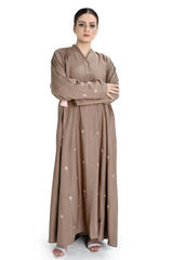 Light Brown Skin Embroidered Abaya with Tassel Details – Elegant Modest Fashion
