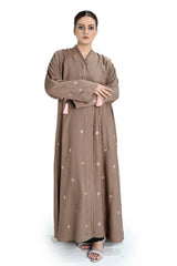 Light Brown Skin Embroidered Abaya with Tassel Details – Elegant Modest Fashion