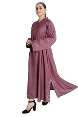 Dusty Pink Embroidered Abaya with Waist Belt – Elegant Modest Fashion