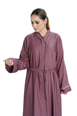 Dusty Pink Embroidered Abaya with Waist Belt – Elegant Modest Fashion