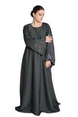 Sea Green Embroidered Abaya with Tassel Sleeves – Elegant Modest Wear