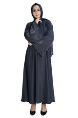 Grey Embroidered Abaya with Hijab – Elegant Modest Wear