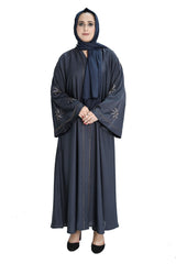 Grey Embroidered Abaya with Hijab – Elegant Modest Wear