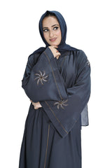 Grey Embroidered Abaya with Hijab – Elegant Modest Wear