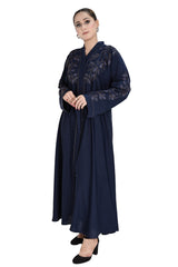 Navy Blue Embroidered Abaya with Waist Belt – Elegant Modest Fashion