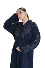 Navy Blue Embroidered Abaya with Waist Belt – Elegant Modest Fashion