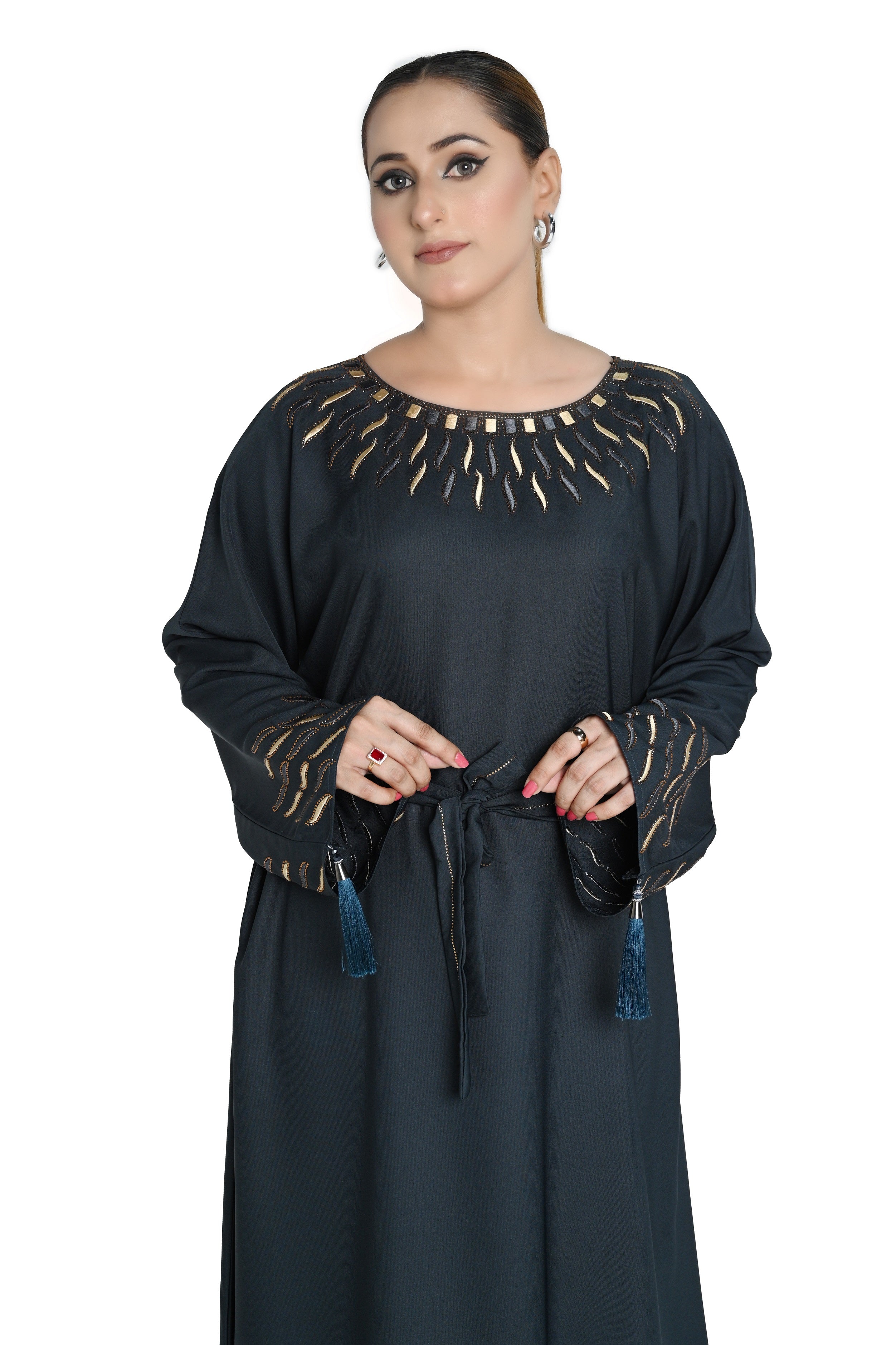 Zinc Embroidered Abaya with Tassel Details – Elegant Modest Wear
