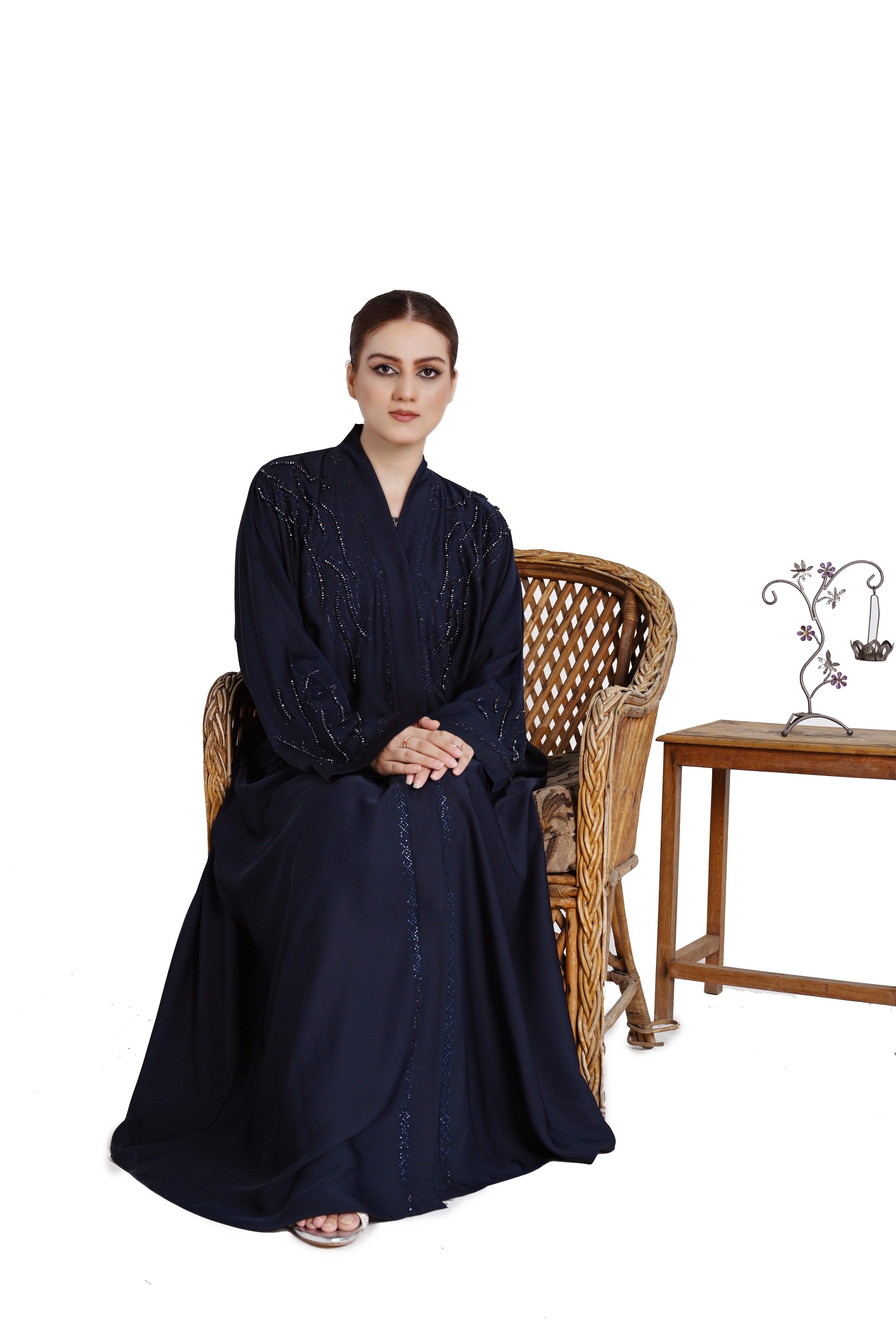 Navy Blue Abaya with Intricate Beadwork – Elegant Modest Wear