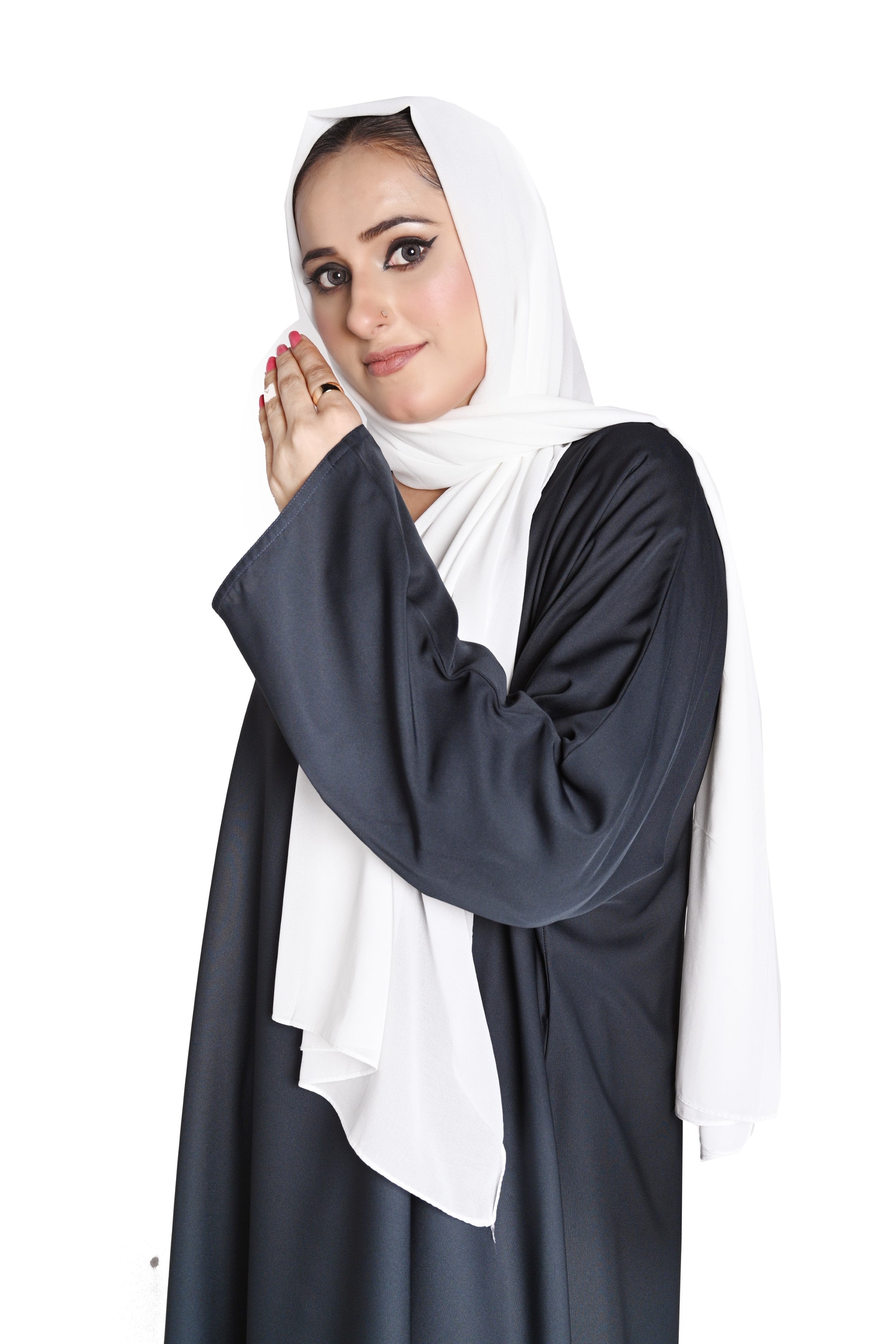 Plain Zinc Abaya with White Hijab – Classic Modest Wear
