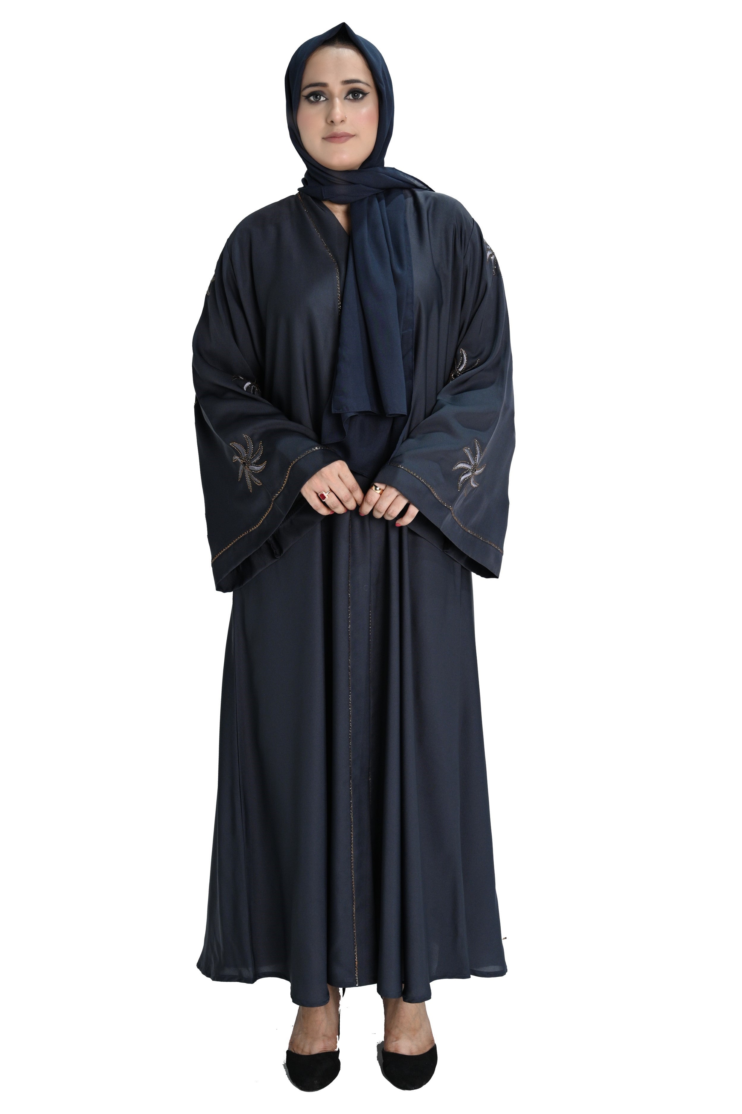 Grey  Embroidered Abaya with Hijab – Elegant Modest Wear
