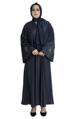 Grey  Embroidered Abaya with Hijab – Elegant Modest Wear