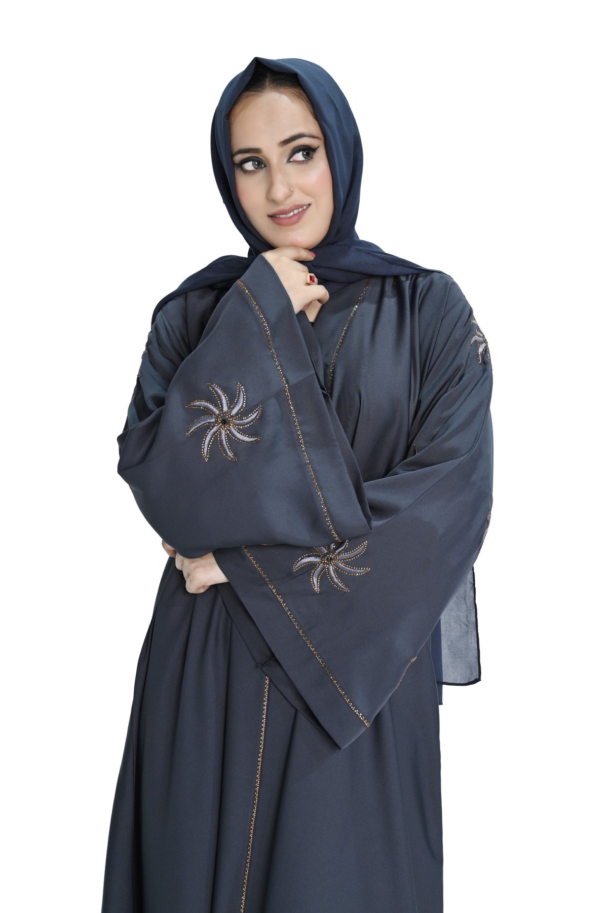 Grey  Embroidered Abaya with Hijab – Elegant Modest Wear